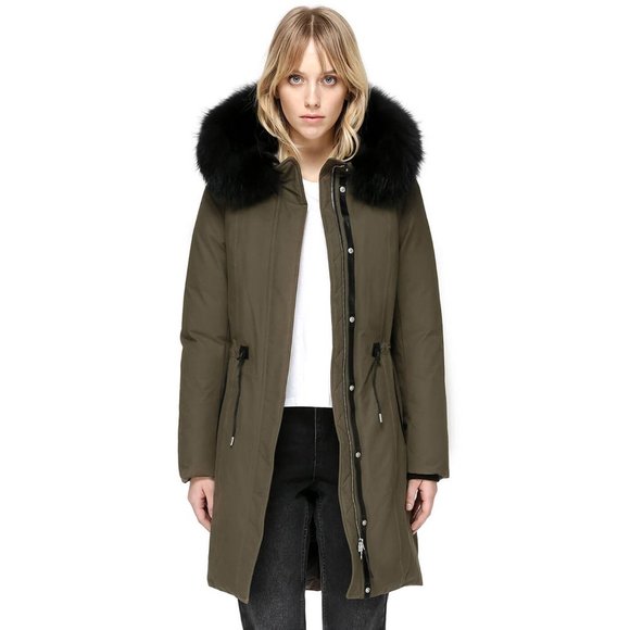 Mackage Khaki Puffer Jacket with Black Fur Hood - Picture 1 of 12